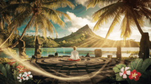 Méditation spirituelle sur marae sacré à Raiatea - Transformation personnelle Aroha Expérience