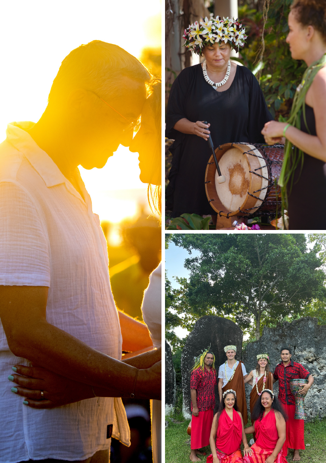 Cérémonie de mariage traditionnel tahitien sur la plage à Raiatea